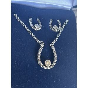 Montana Silversmiths Horse Shoe & Crystal Earrings And Necklace Jewelry Set